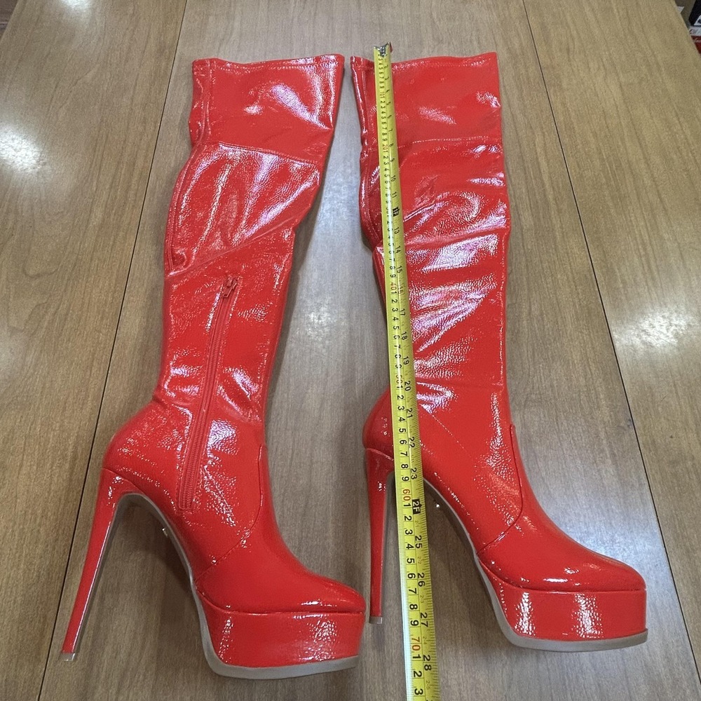 Thalia Sodi Silena Boots Womens Size 7.5 Red Thigh High Platform Stiletto Zip - Picture 2 of 7